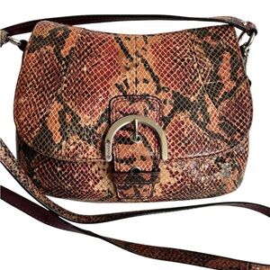 Coach Mini Soho Snakeskin Print Crossbody Burgundy Tan and Black